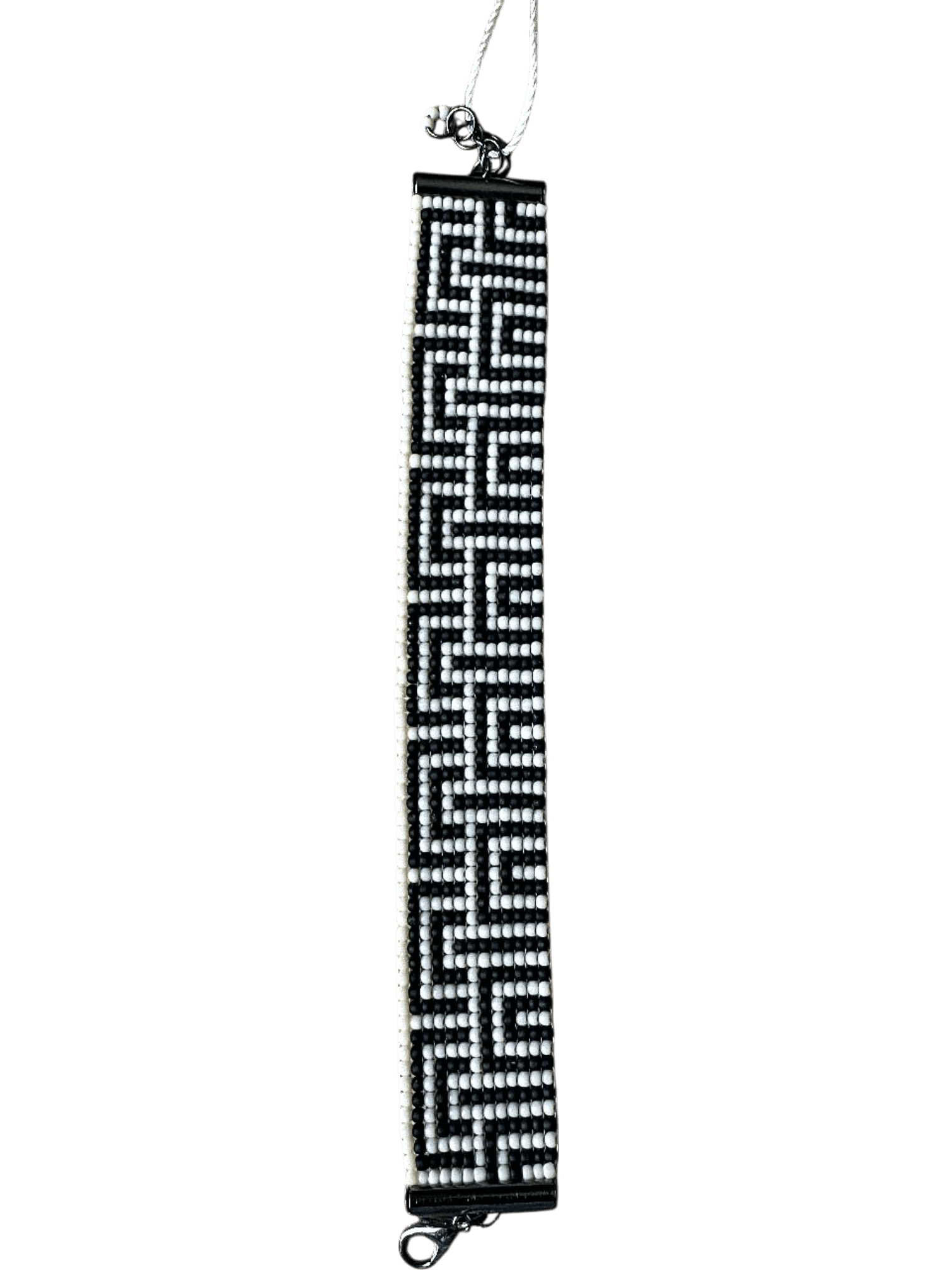 Handgefertigtes Schwarz-Weißes Perlenarmband im Geometrischen Design 1
