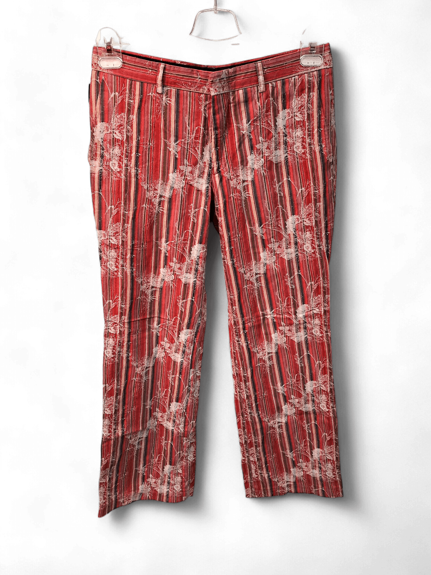 Moderne Bedruckte Damen-Hose mit Blumenmuster in Rot-Rosa-Tönen 1