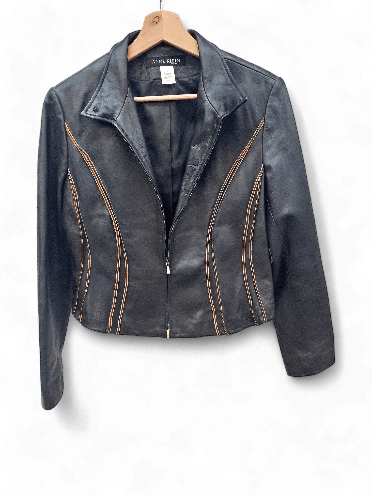 Elegante Anne Klein Lederjacke mit braunen Akzenten 1