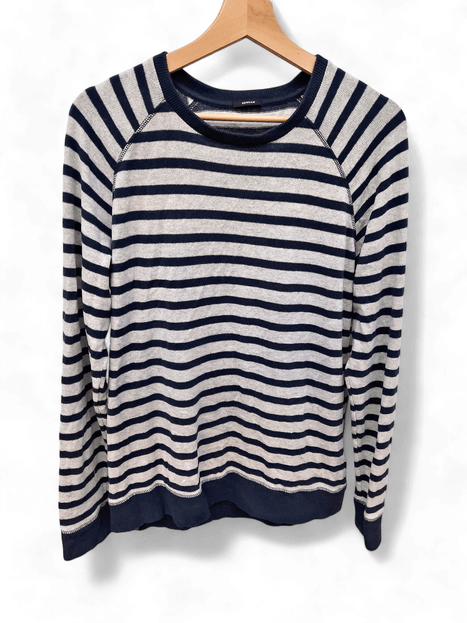 Moderner Denham Baumwoll-Pullover mit Streifenmuster in Blau und Grau 1