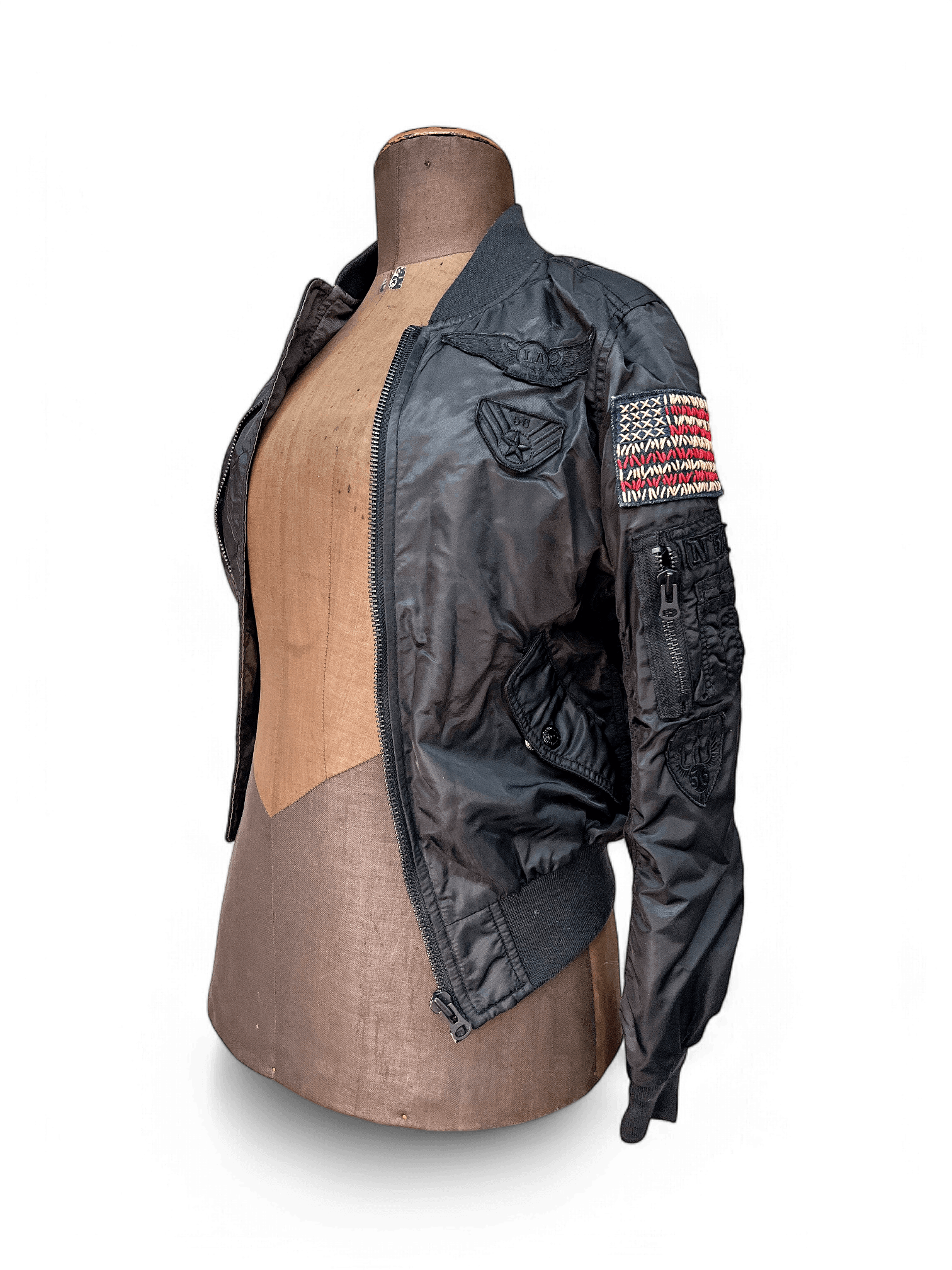 Schwarze Bomber-Jacke mit USA-Flagge - Militär-Style 2