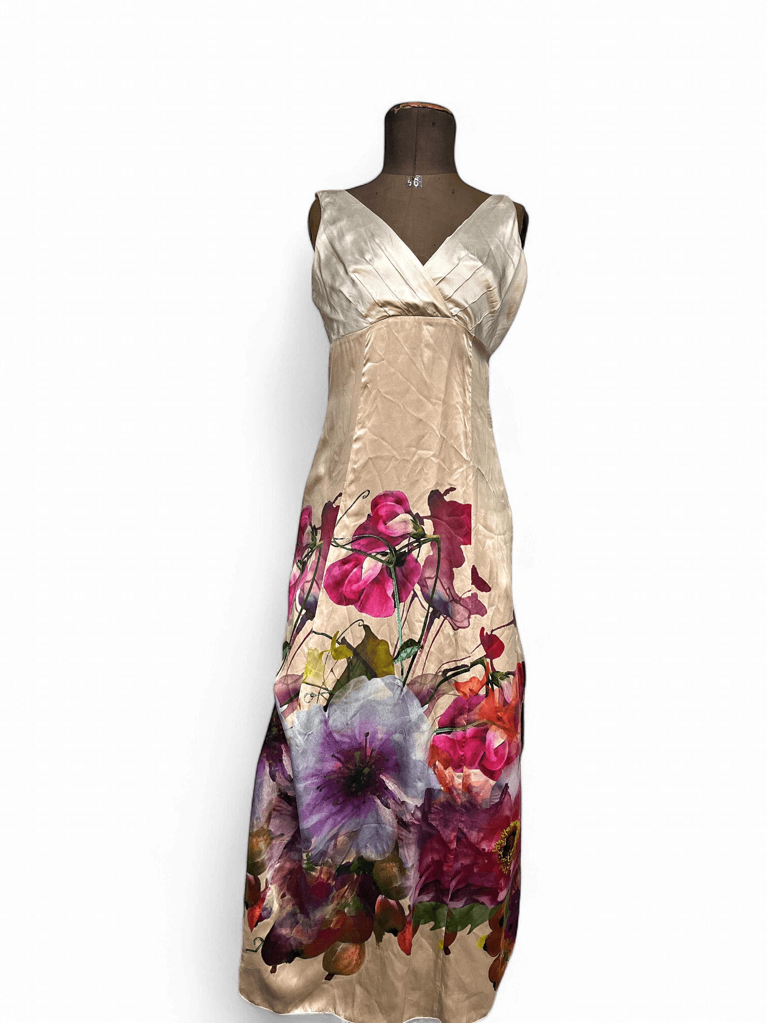 Elegantes Maxi-Kleid mit Blumenmuster - Cremefarbene Seide 1