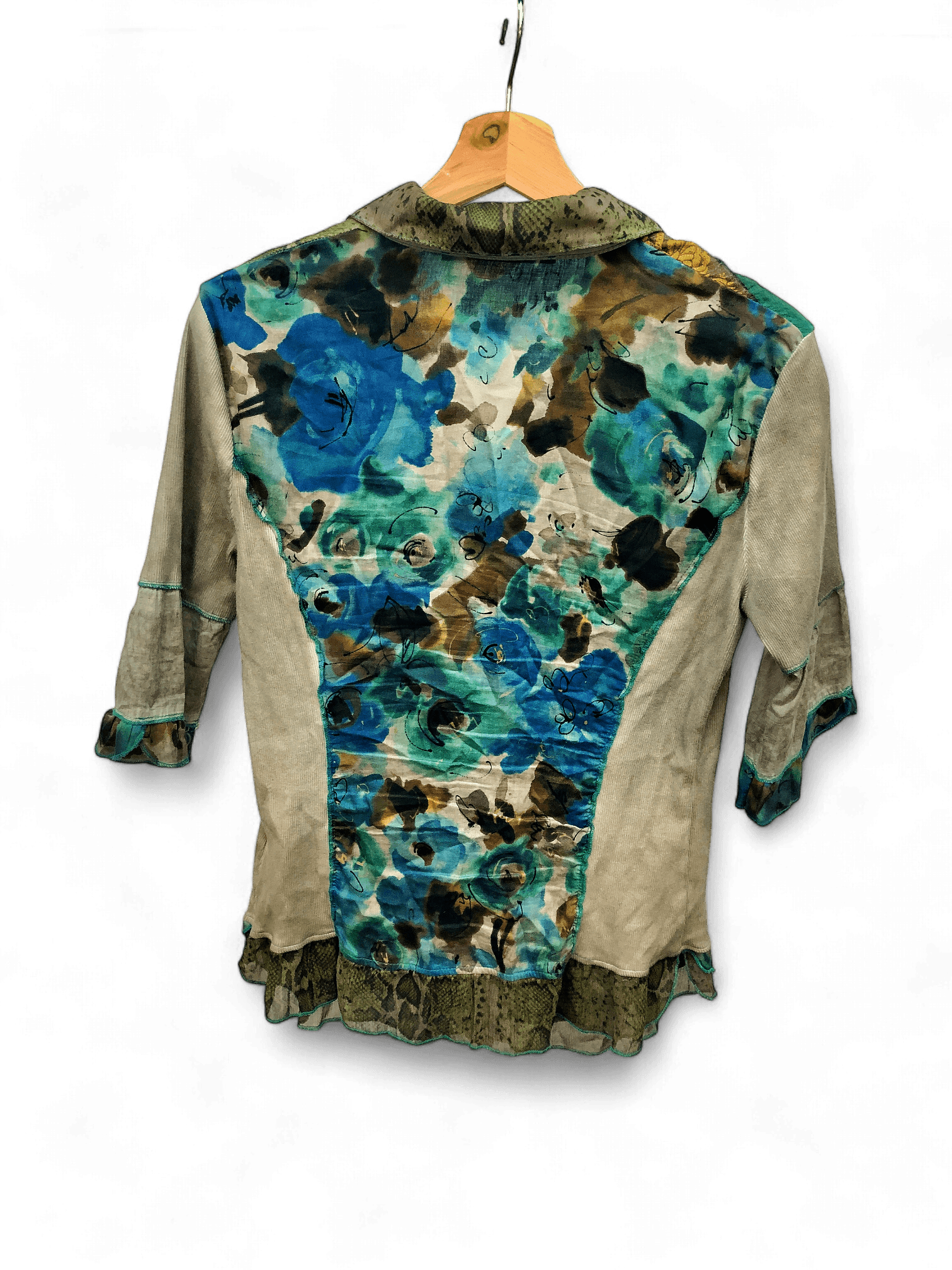 Vintage gemusterte Bollega Bluse mit 3/4-Ärmeln 2