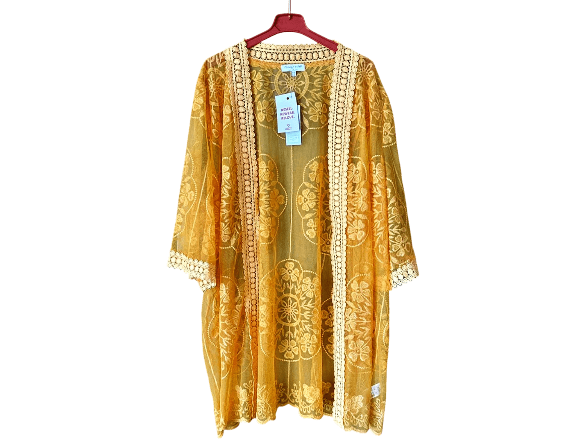 Elegante gelbe Spitzen-Kimono-Jacke - Neu mit Etikett 1