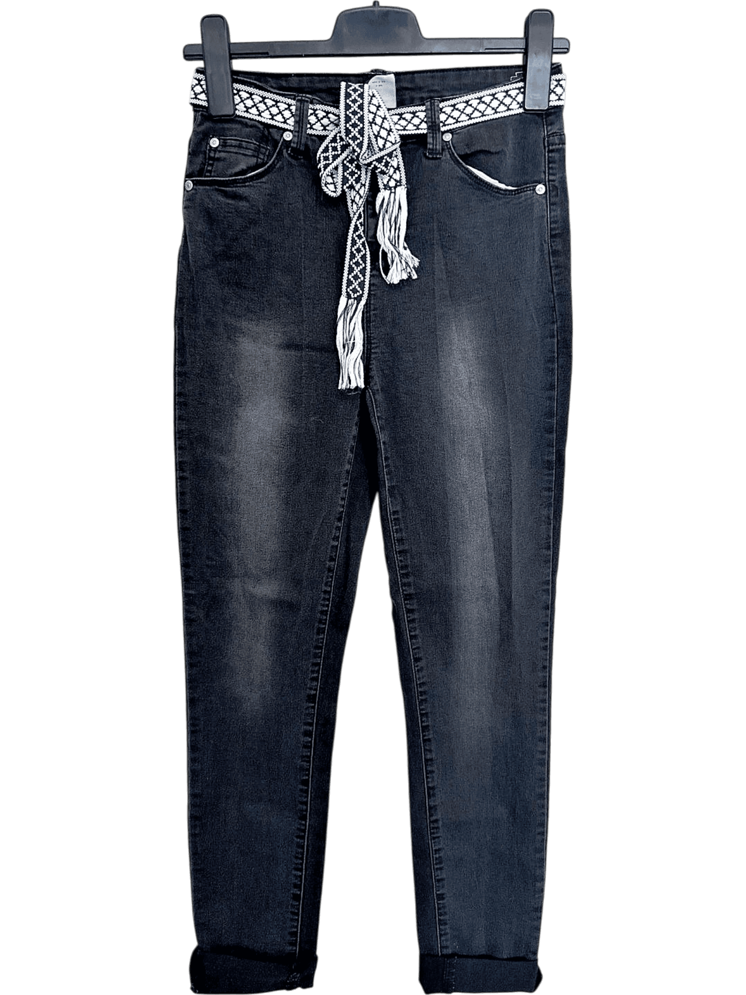 GRAIN Schwarze High-Waist Jeans mit Ethnogürtel - Größe 28W 32L 1