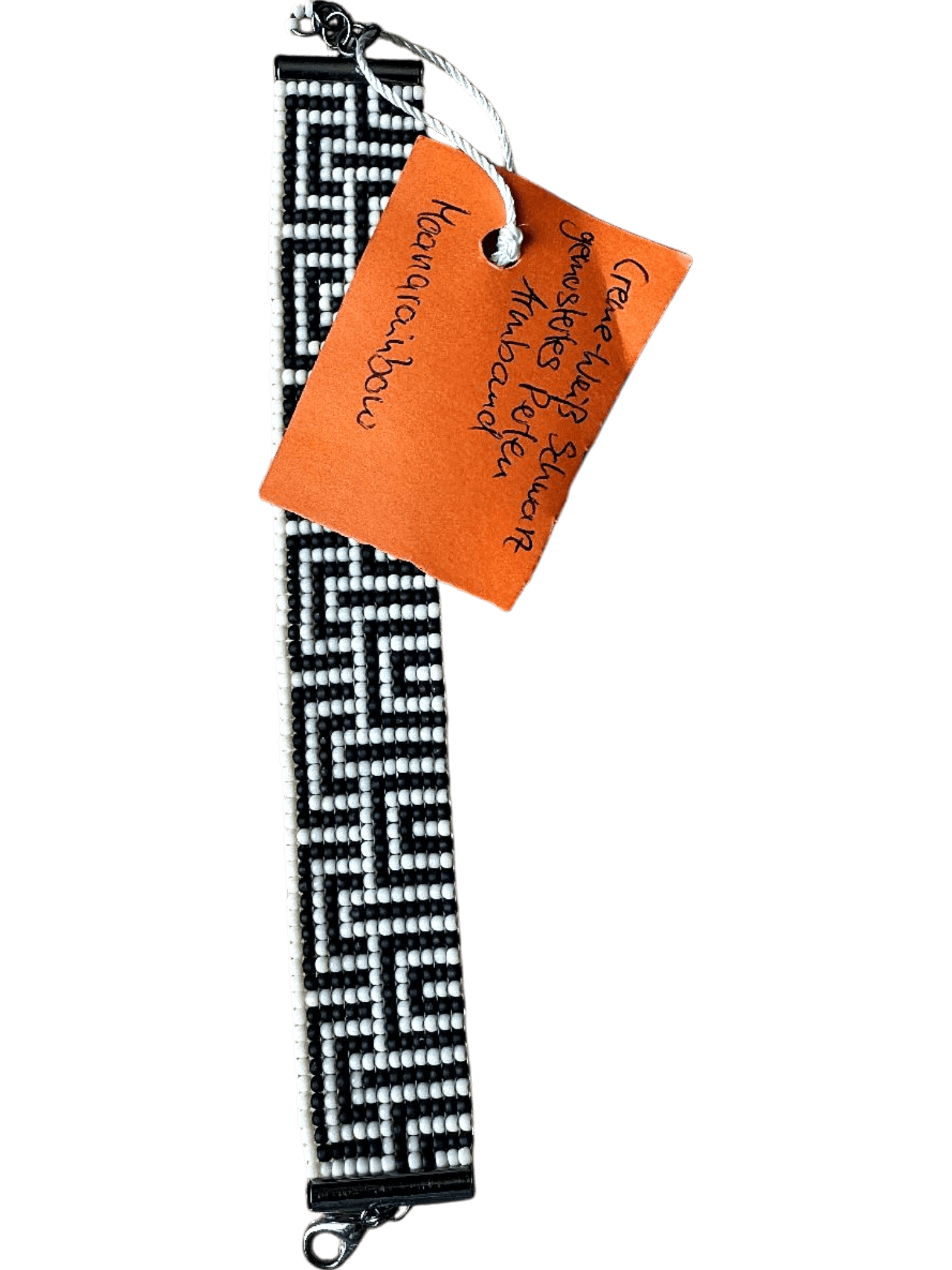 Handgefertigtes Schwarz-Weißes Perlenarmband im Geometrischen Design 2