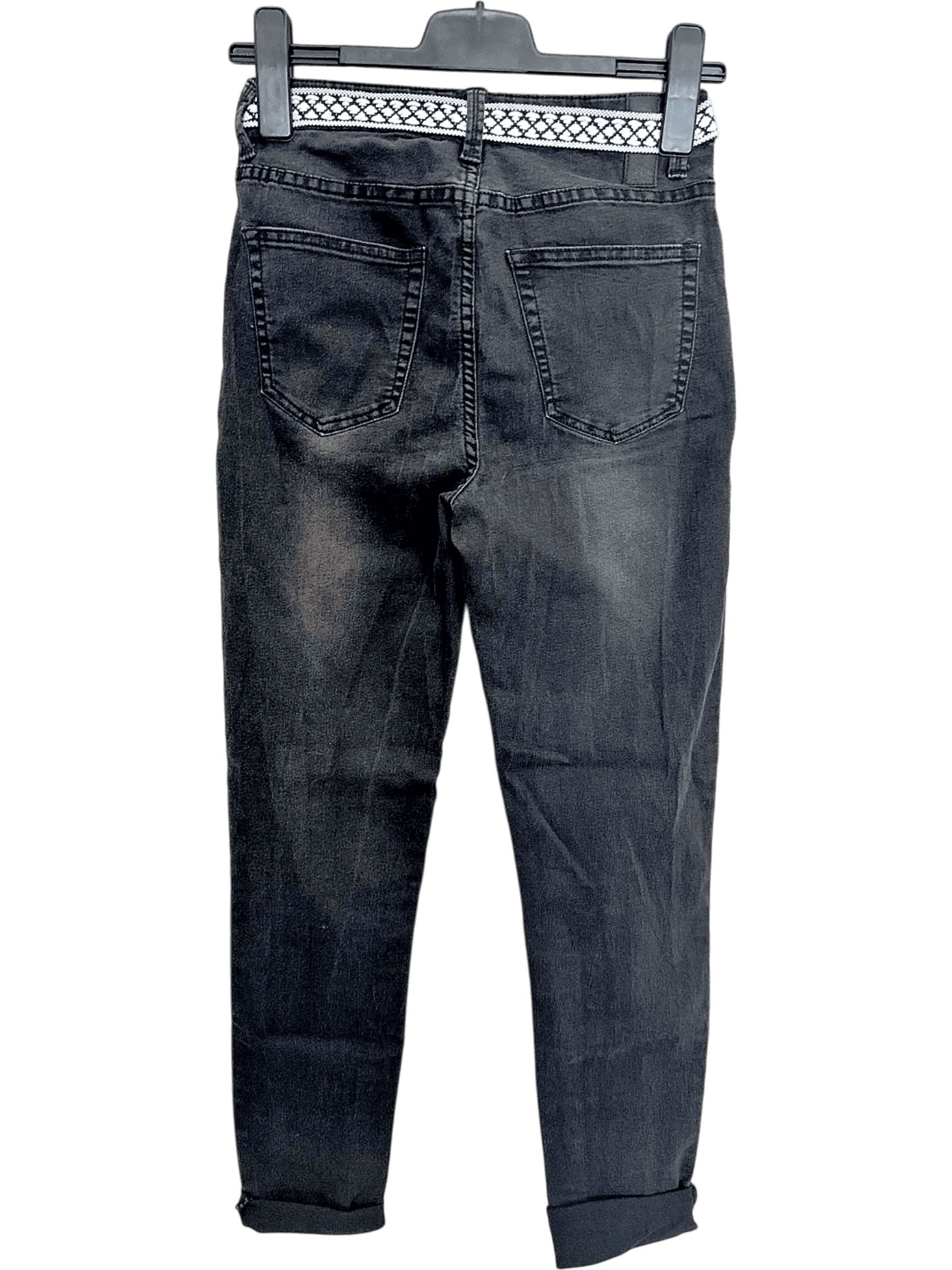 GRAIN Schwarze High-Waist Jeans mit Ethnogürtel - Größe 28W 32L 2