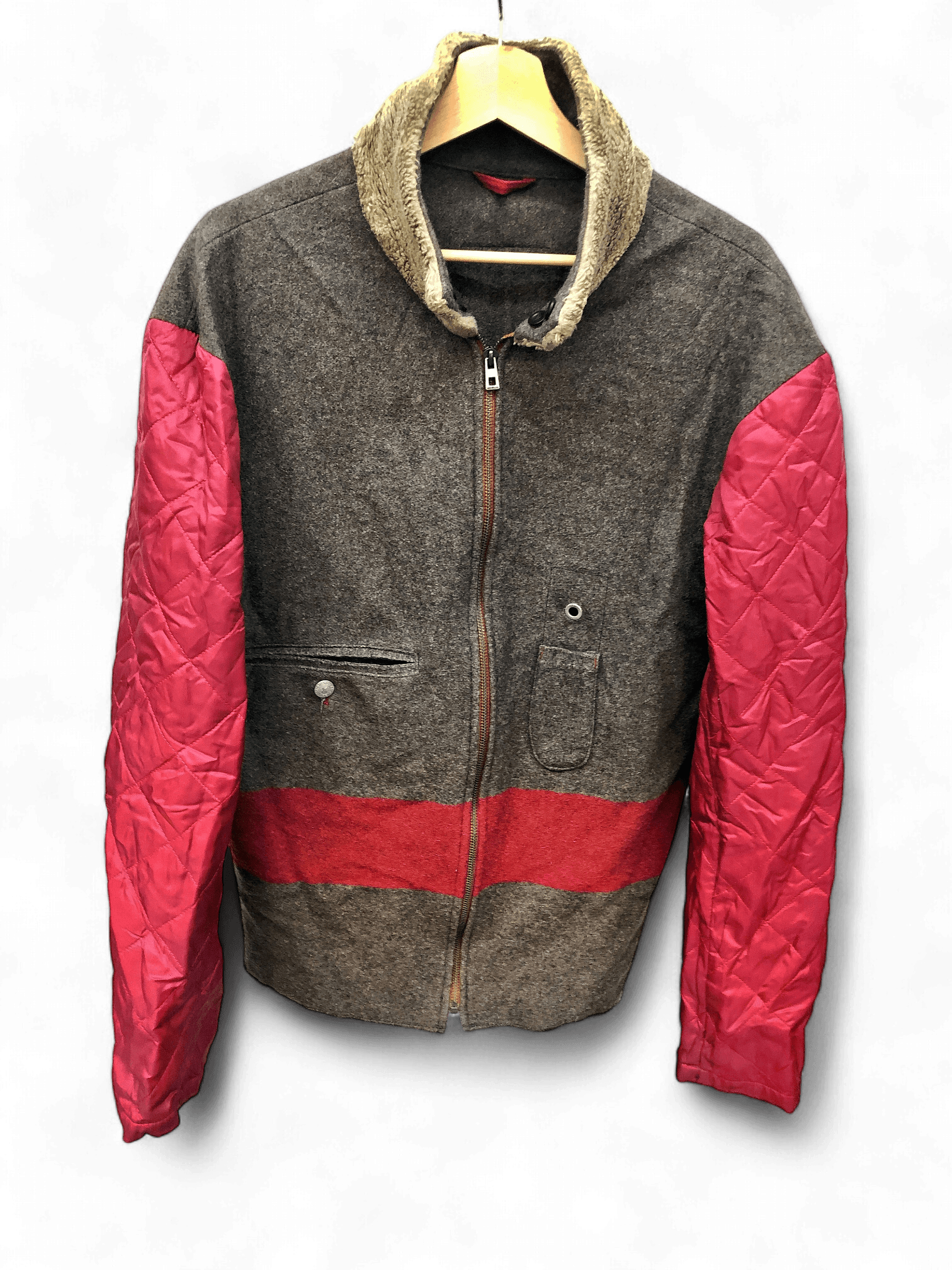 Vintage Strellson Swiss Edition Woll-Nylon Jacke in Grau und Rot 1