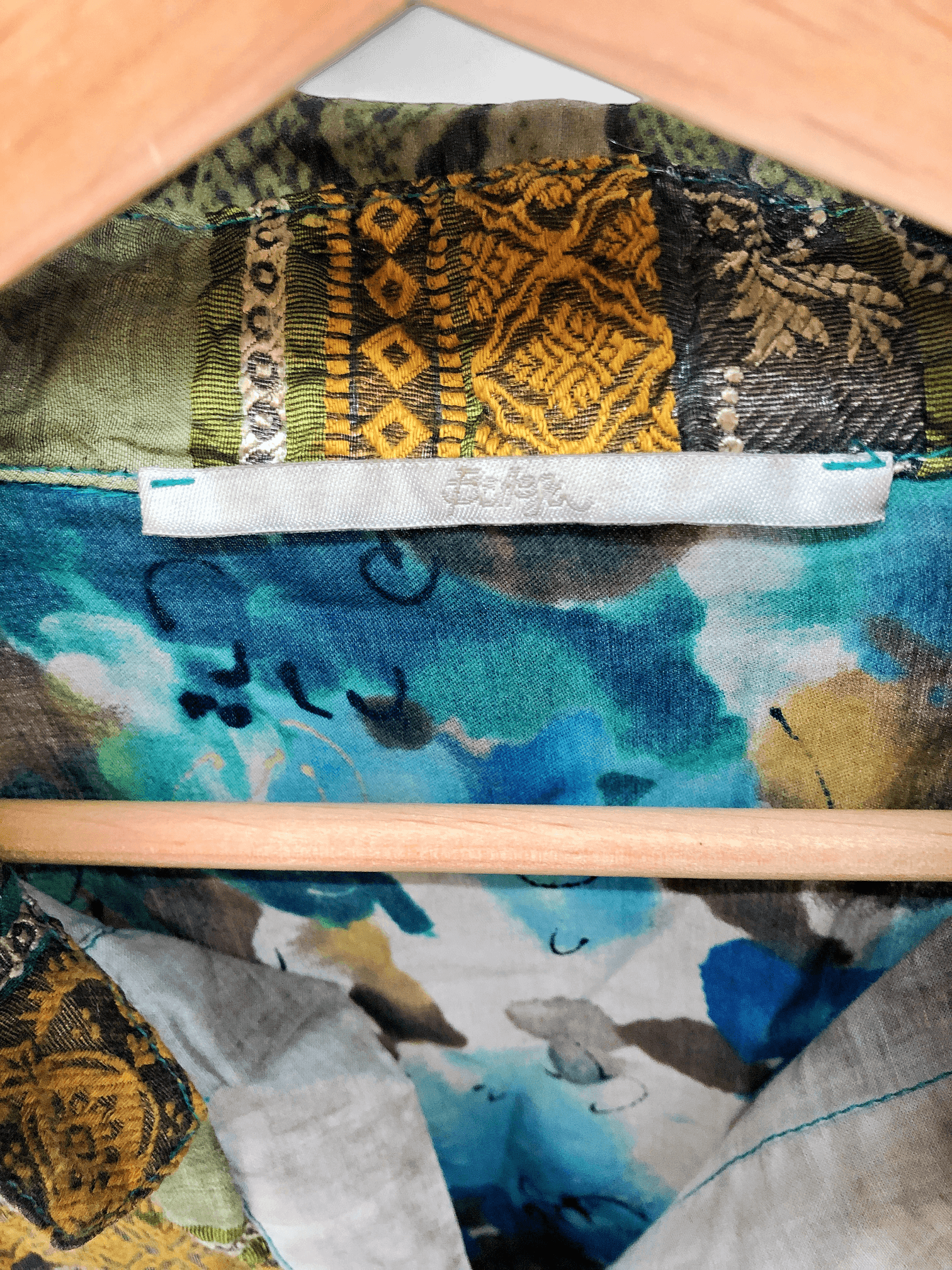 Vintage gemusterte Bollega Bluse mit 3/4-Ärmeln 3